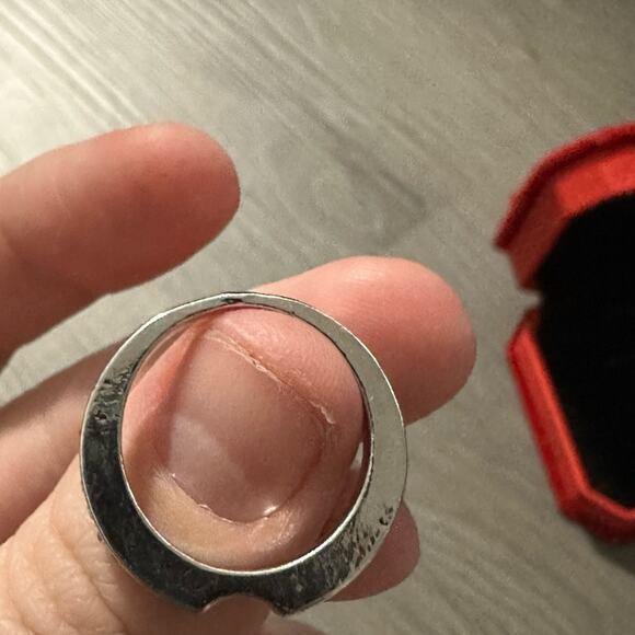 Silver‎ Toned & Pink Rhinestone Notched Stackable Ring Size 5.5 Estimated - Picture 6 of 6